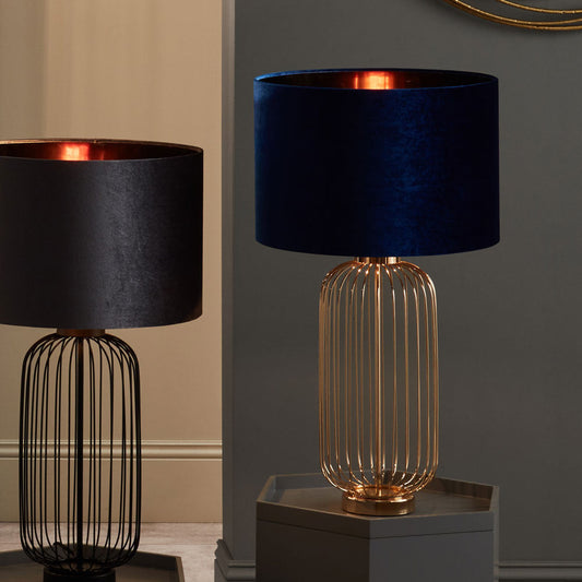 Elegant Gold Metal Cage Table Lamp – Velvet Shade & Modern Design  