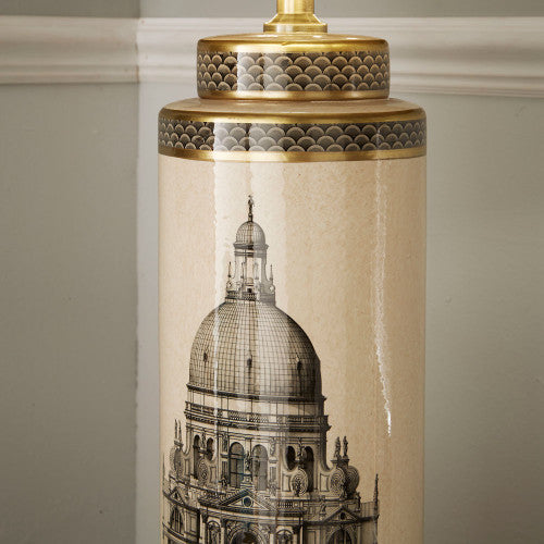 Classic Cream & Black Ceramic Lamp Base with Architectural Design - Tall