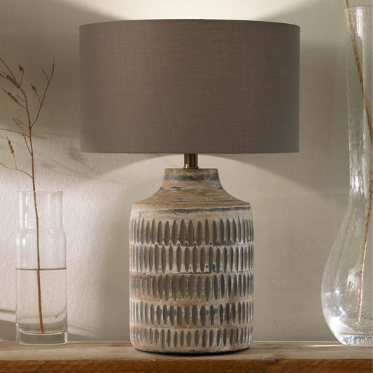 Rustic Grey Wood Table Lamp Base – Textured Finish & Compact Design  