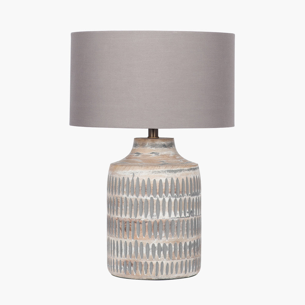 Rustic Grey Wood Table Lamp Base – Textured Finish & Compact Design