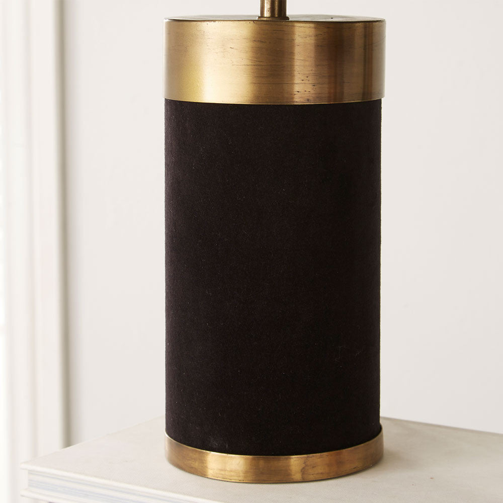 Elegant Velvet & Gold Cylinder Table Lamp – Metal Detailing & Modern Charm - 
