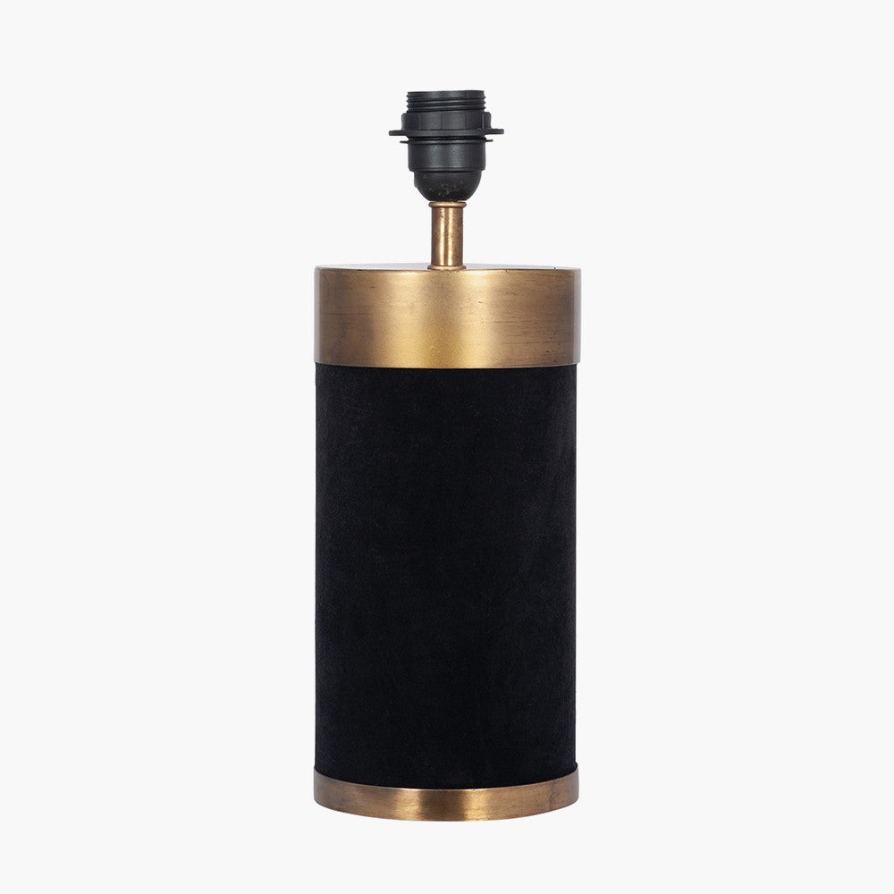 Elegant Velvet & Gold Cylinder Table Lamp Base – Metal Detailing & Modern Charm