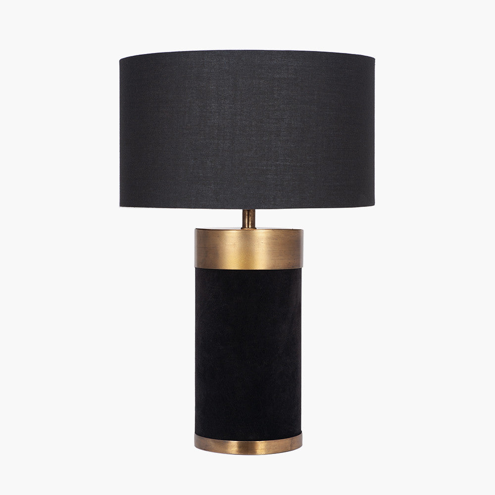 Elegant Velvet & Gold Cylinder Table Lamp Base – Metal Detailing & Modern Charm