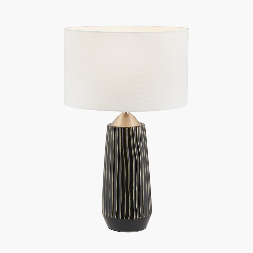 Modern Ceramic Table Lamp – Black Textured Base with Brushed Silver Detailing