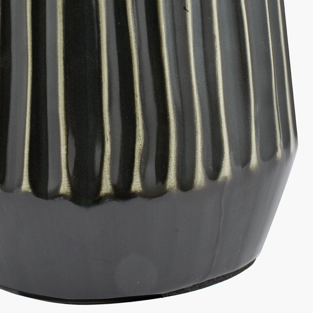 Modern Ceramic Table Lamp – Black Textured Base with Brushed Silver Detailing