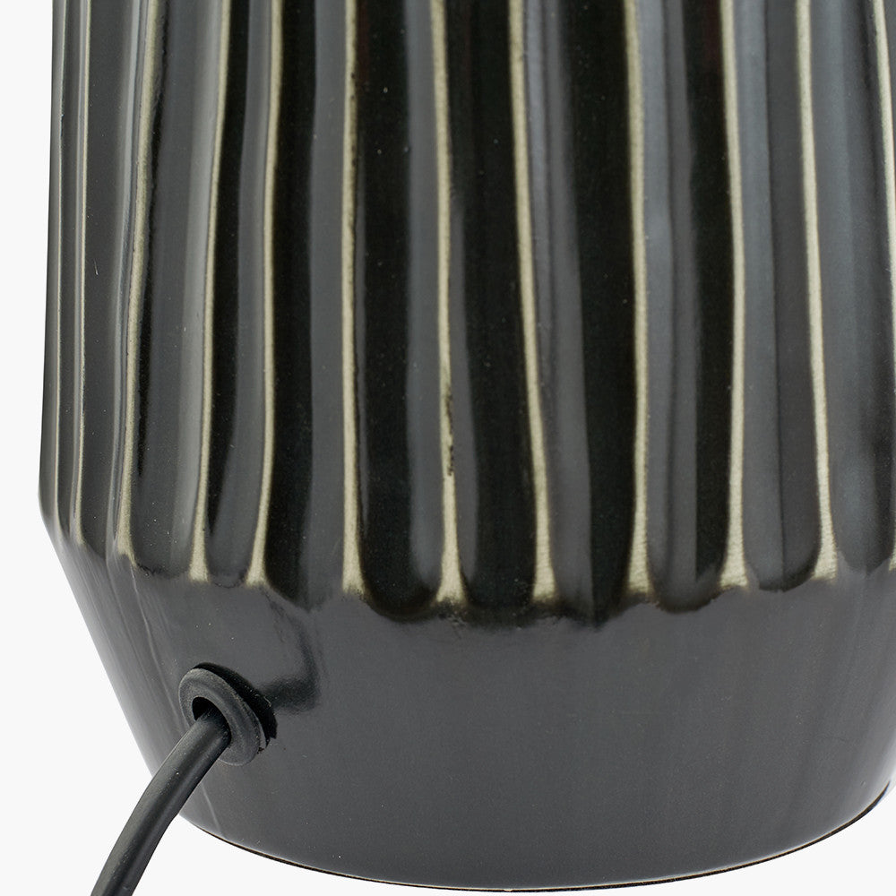 Modern Ceramic Table Lamp – Black Textured Base with Brushed Silver Detailing