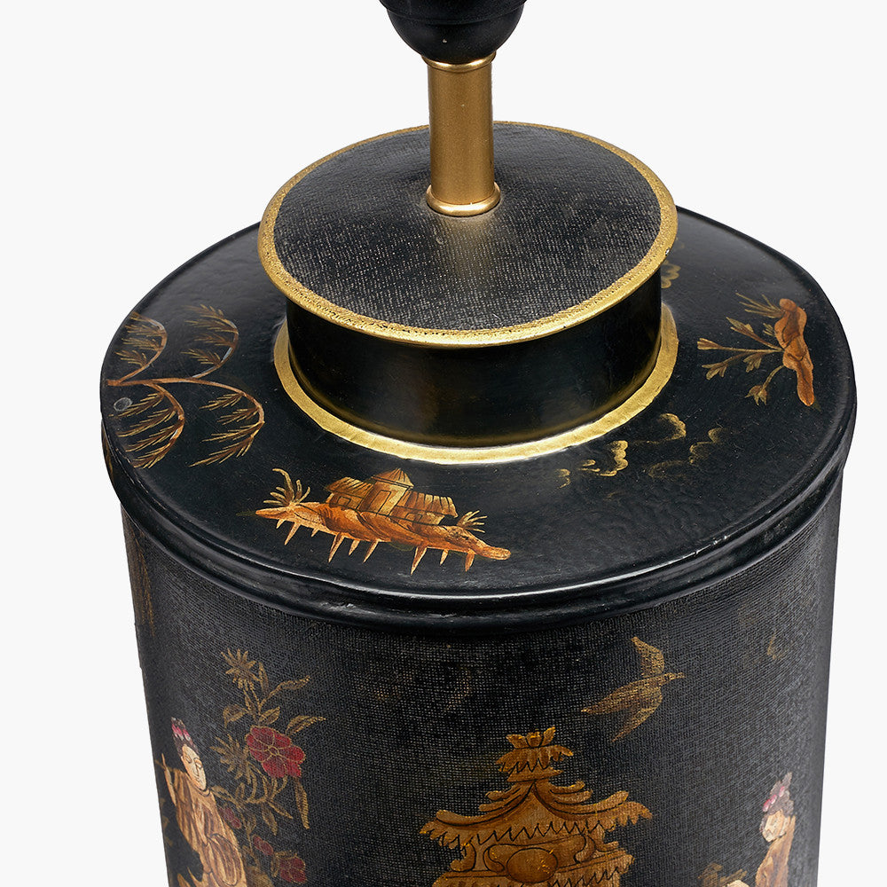Oriental-Style Black Metal Lamp Base – Hand-Painted Decorative Accent