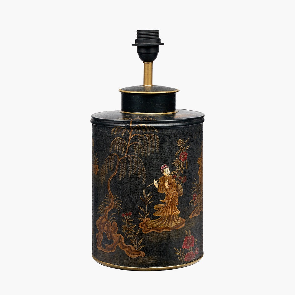 Oriental-Style Black Metal Lamp Base – Hand-Painted Decorative Accent
