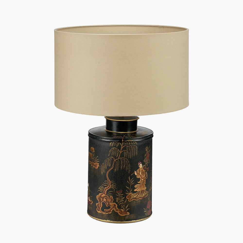Oriental-Style Black Metal Lamp Base – Hand-Painted Decorative Accent