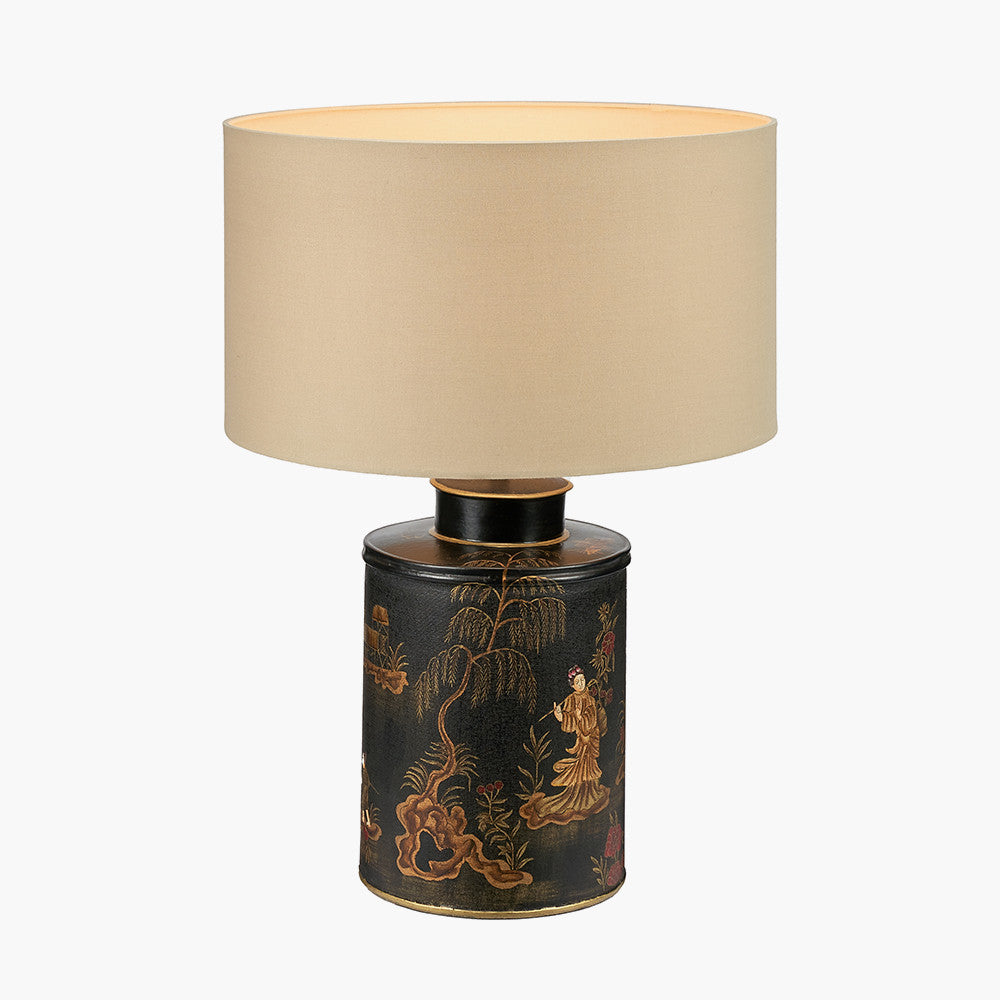 Oriental-Style Black Metal Lamp Base – Hand-Painted Decorative Accent