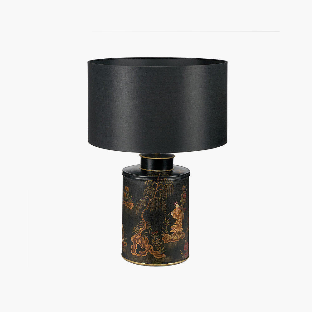 Oriental-Style Black Metal Lamp Base – Hand-Painted Decorative Accent