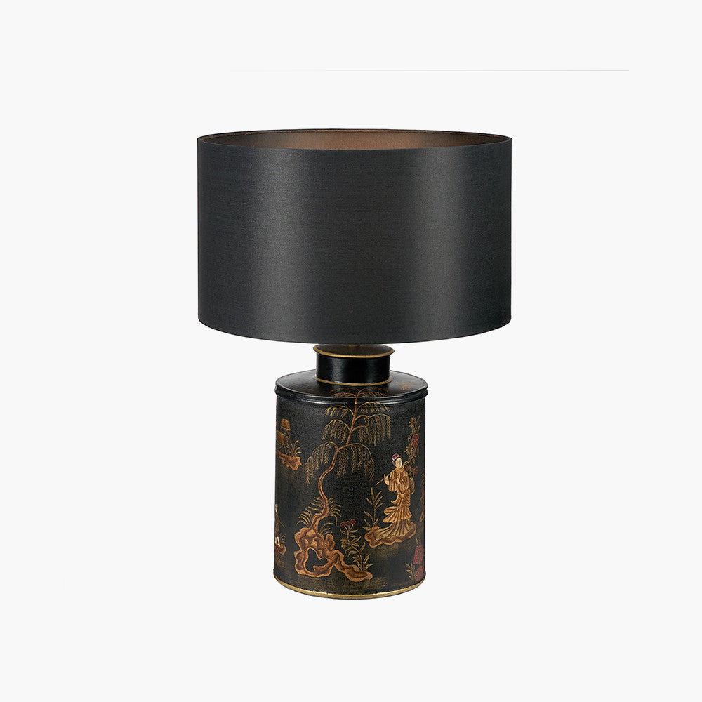 Oriental-Style Black Metal Lamp Base – Hand-Painted Decorative Accent