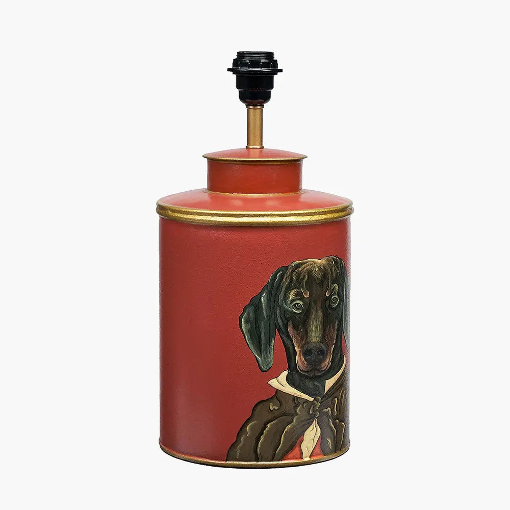 Quirky Red & Gold Dog Table Lamp Base – Hand Painted Design