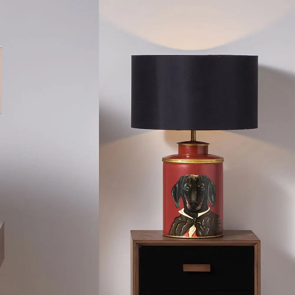 Quirky Red & Gold Dog Table Lamp Base – Hand Painted Design - 