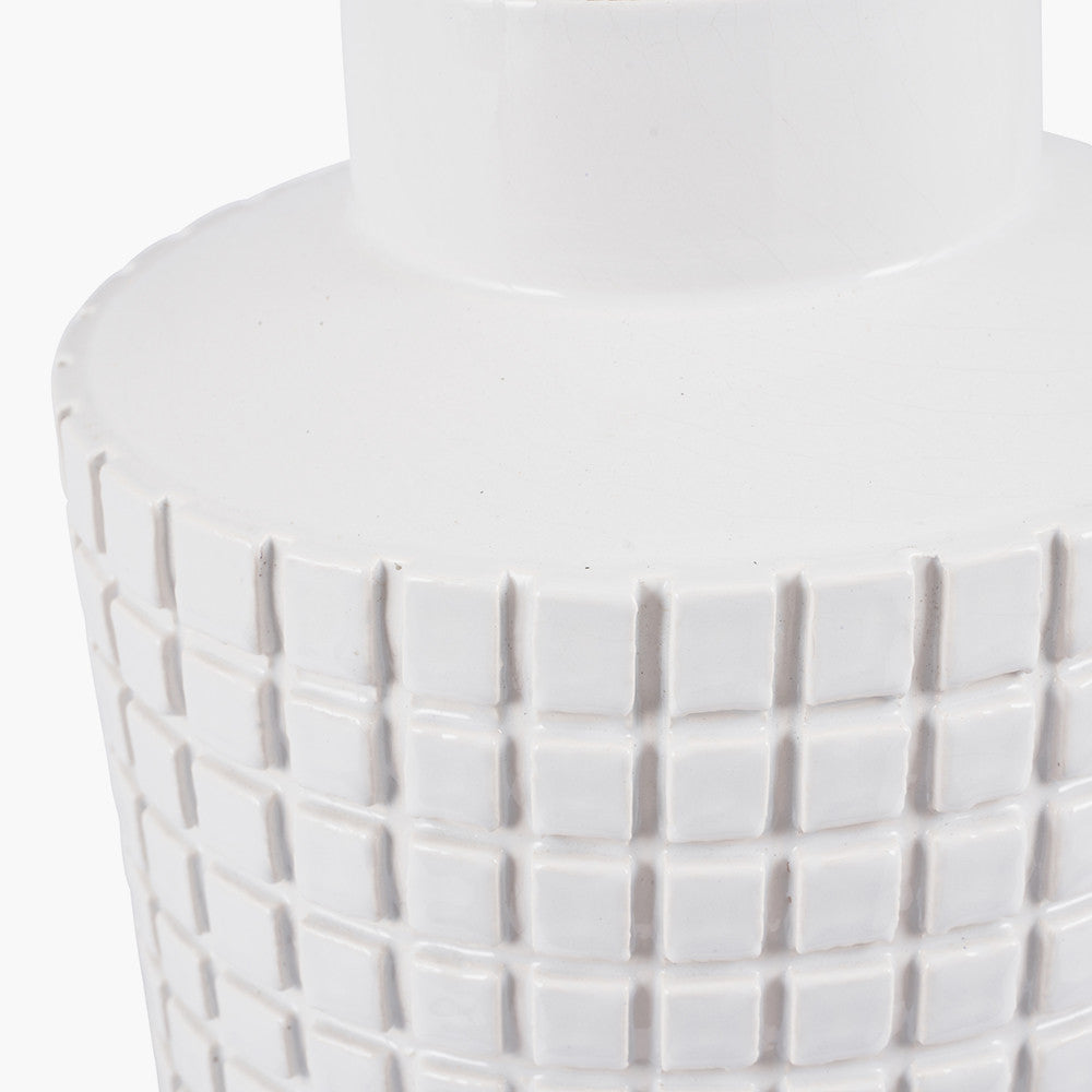 Elegant White Stoneware Lamp Base – Textured Design
