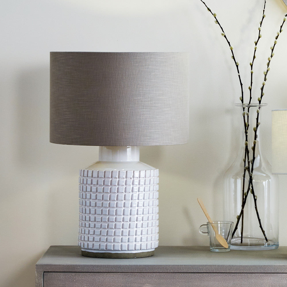 Elegant White Stoneware Lamp Base – Textured Design - 