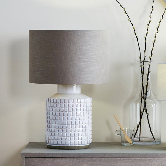 Elegant White Stoneware Lamp Base – Textured Design - 
