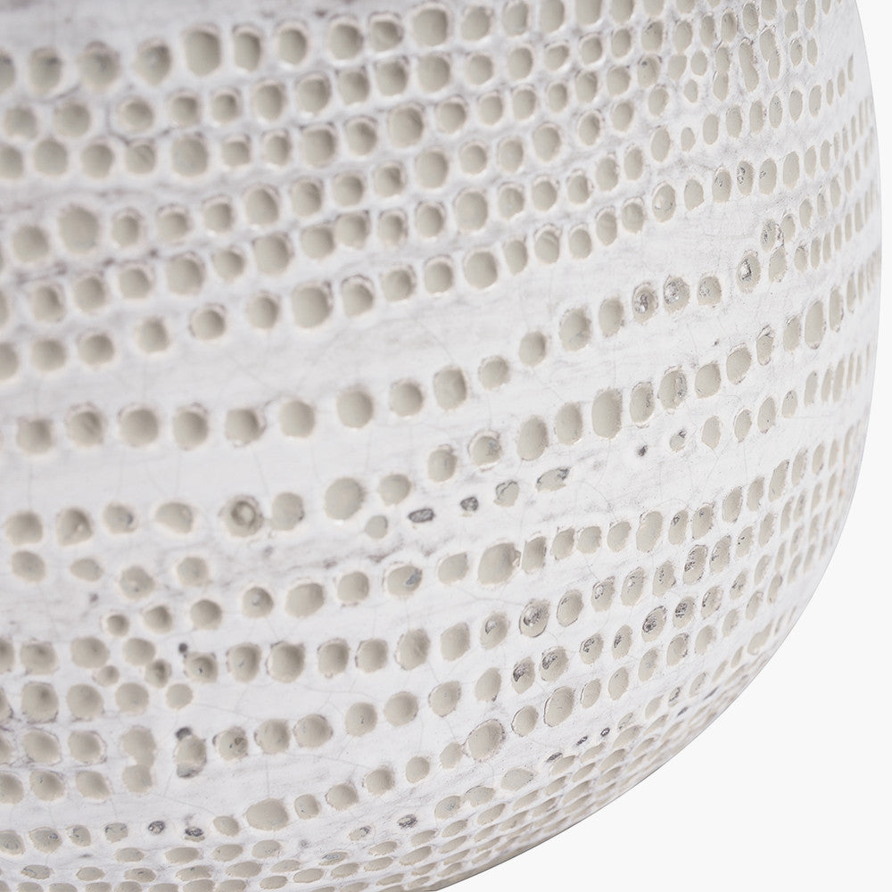 Contemporary White Stoneware Table Lamp – Textured Base & Fabric Shade