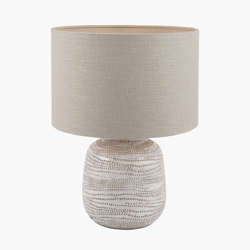 Contemporary White Stoneware Table Lamp – Textured Base & Fabric Shade