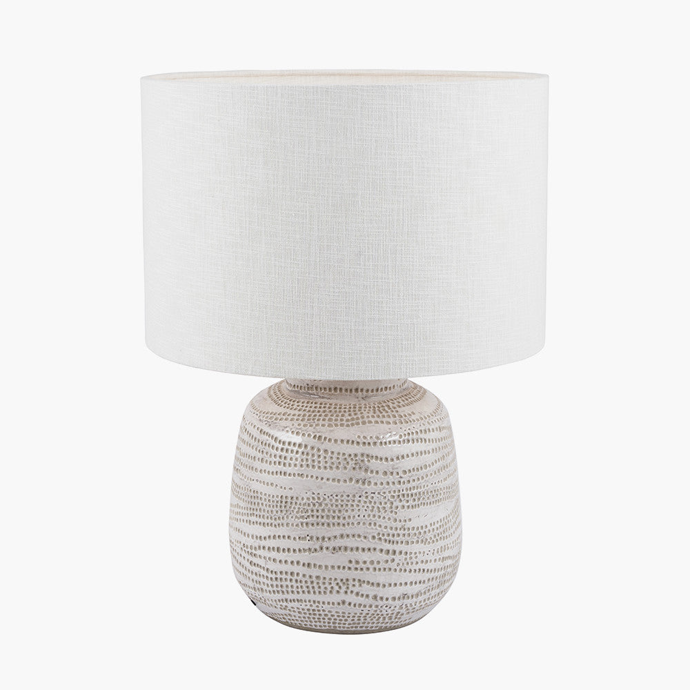 Contemporary White Stoneware Table Lamp – Textured Base & Fabric Shade