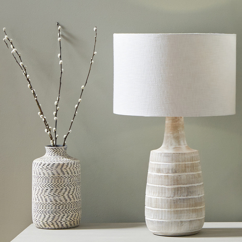 Rustic Mango Wood Lamp Base – White Washed Finish & Textured Design  