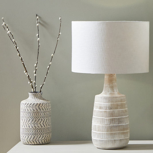 Rustic Mango Wood Lamp Base – White Washed Finish & Textured Design  