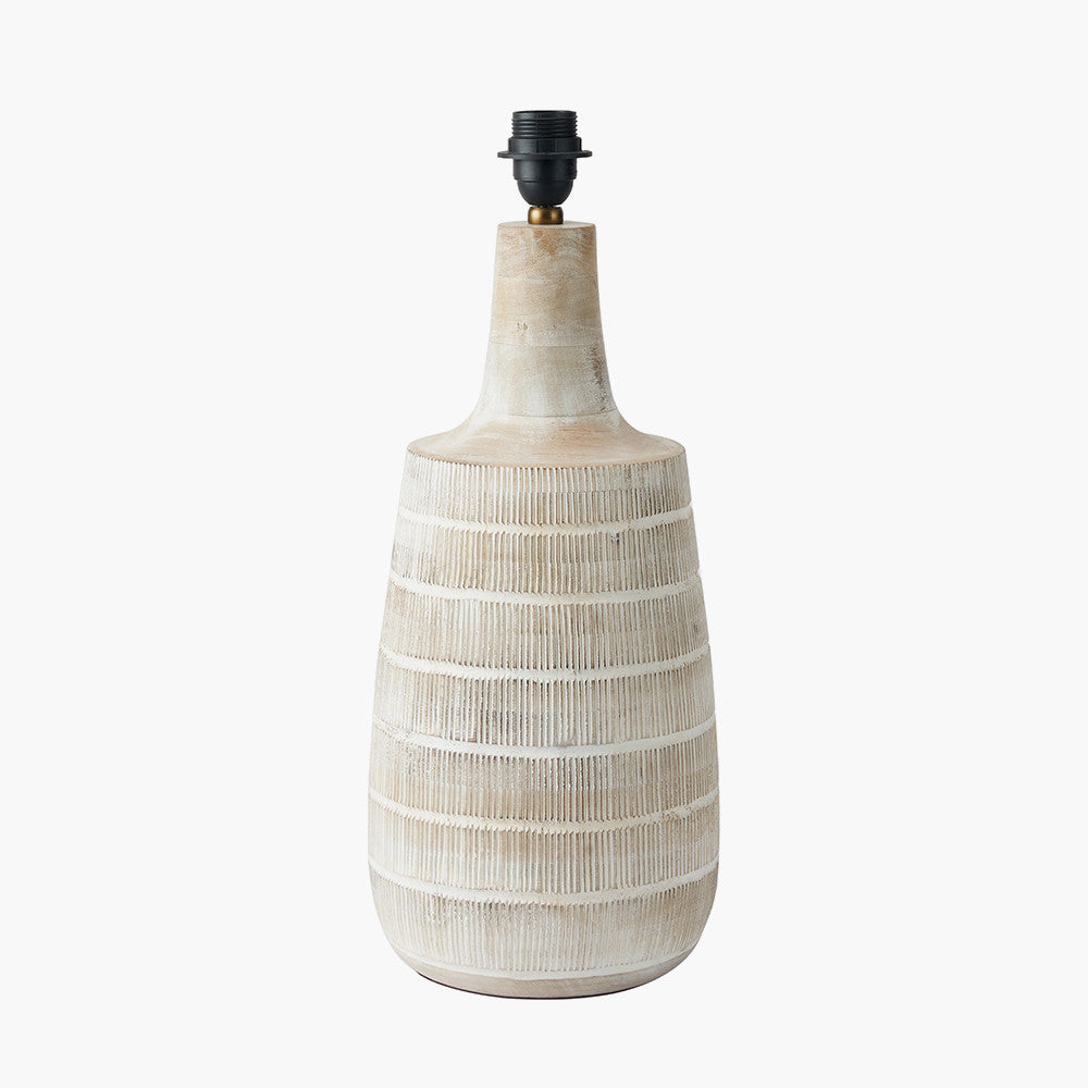 Rustic Mango Wood Lamp Base – White Washed Finish & Textured Design