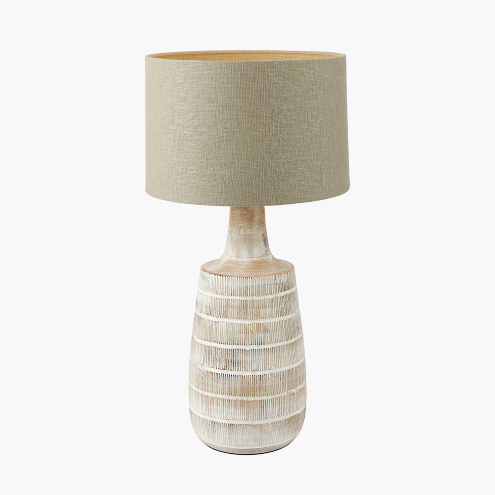 Rustic Mango Wood Lamp Base – White Washed Finish & Textured Design
