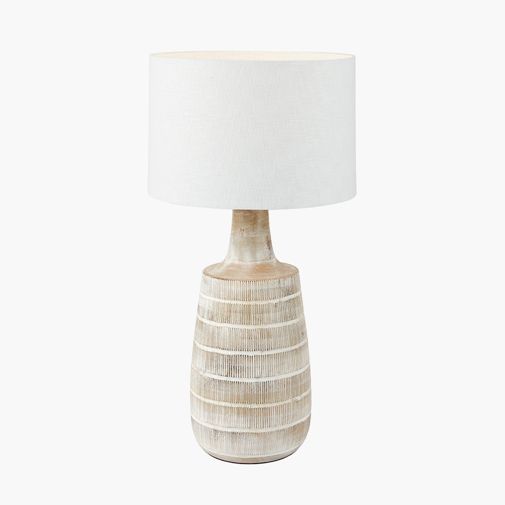 Rustic Mango Wood Lamp Base – White Washed Finish & Textured Design
