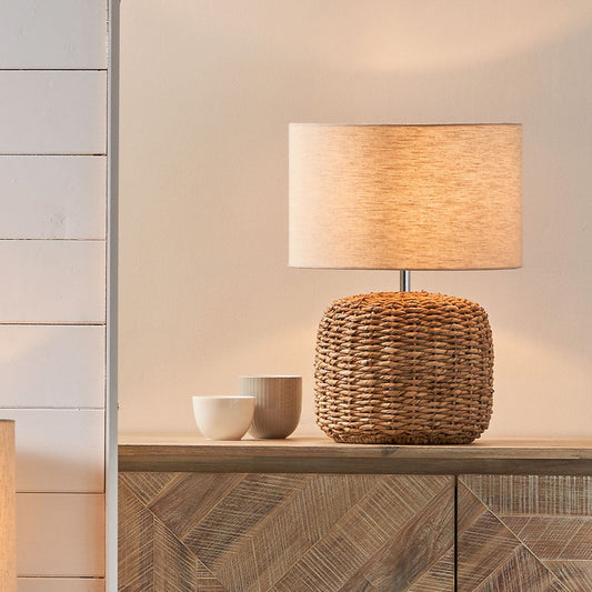Rustic Jute Table Lamp – Natural Base with Soft Fabric Shade  