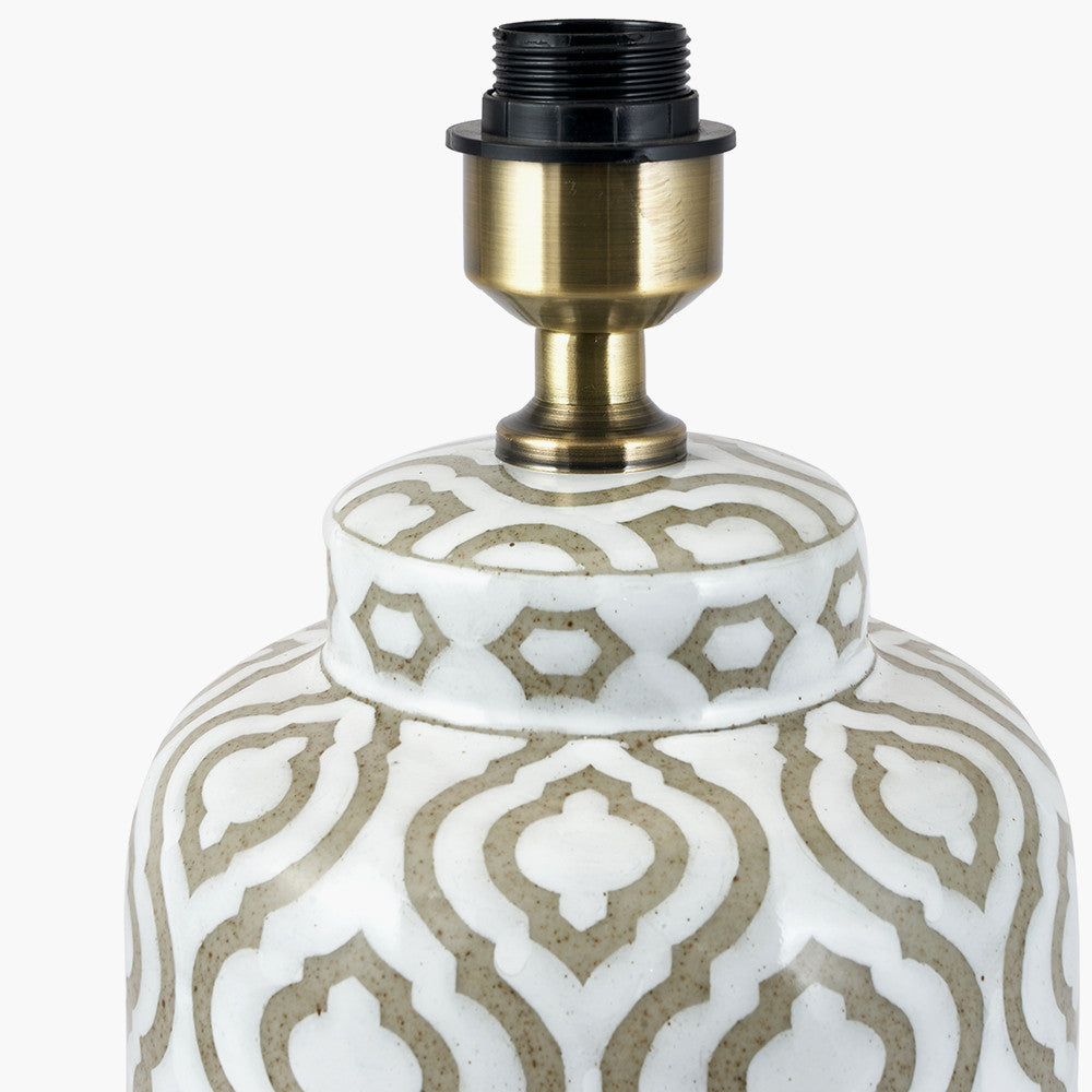 Classic Ceramic Table Lamp Base – Moroccan Pattern & Taupe Finish