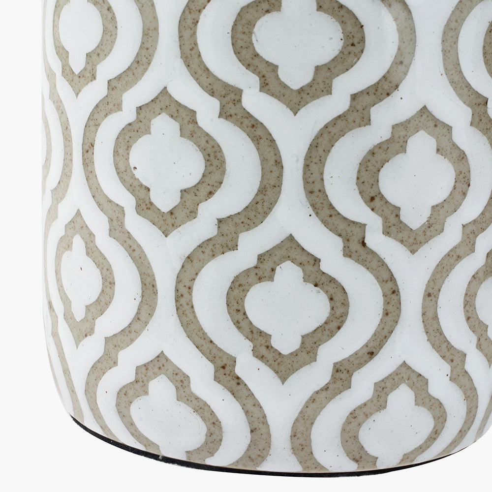 Classic Ceramic Table Lamp Base – Moroccan Pattern & Taupe Finish