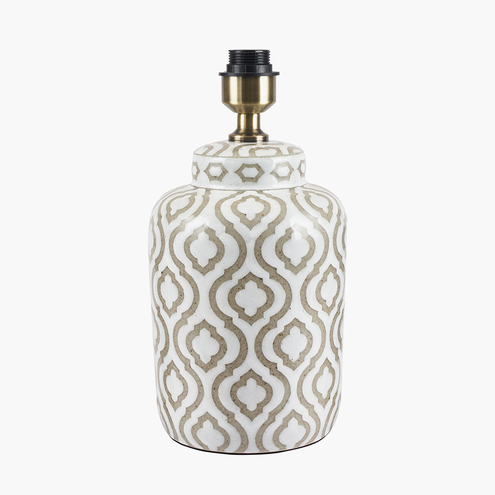 Classic Ceramic Table Lamp – Moroccan Pattern & Taupe Finish - 