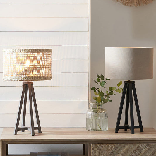 Modern Wooden Table Lamp – Tripod Base & Matte Black Finish - 