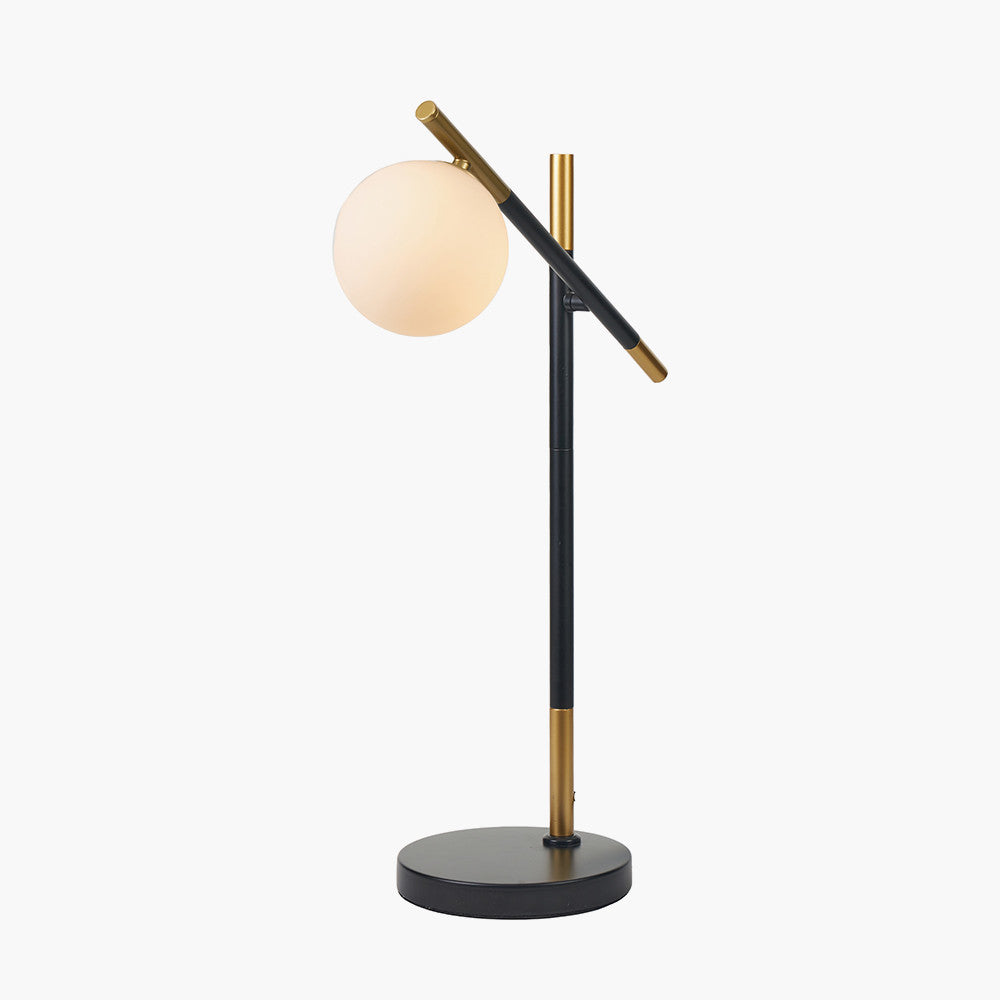 Sleek Black & Gold Metal Table Lamp with White Globe Shade
