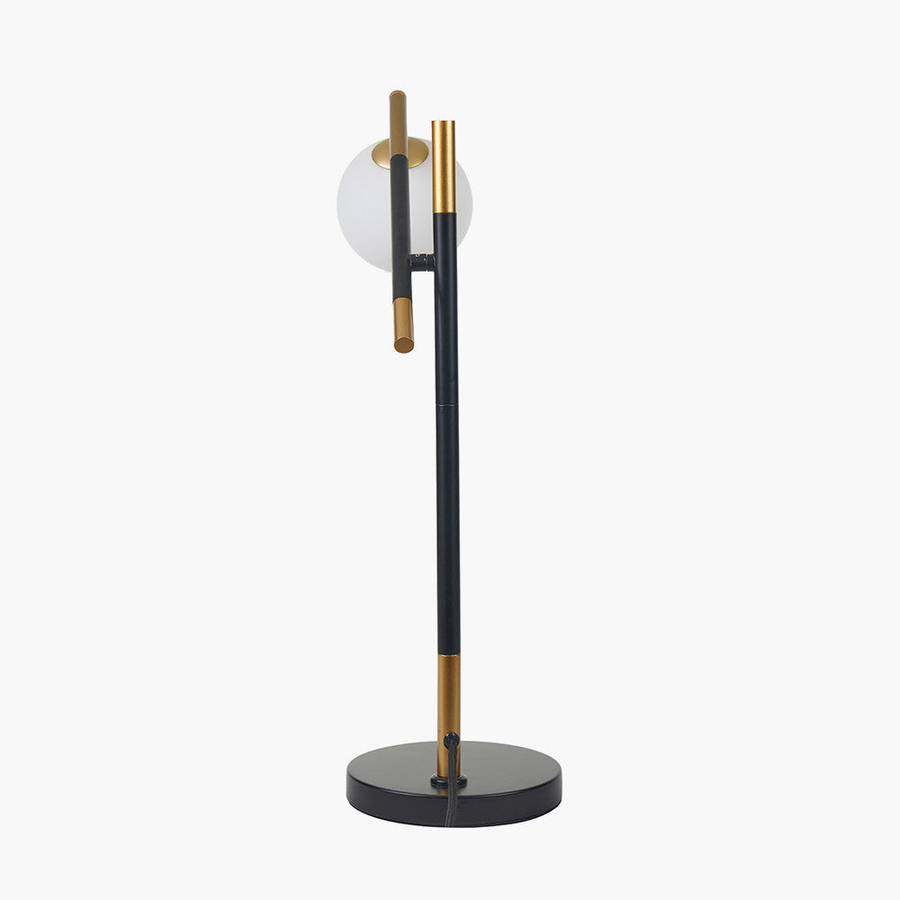 Sleek Black & Gold Metal Table Lamp with White Globe Shade