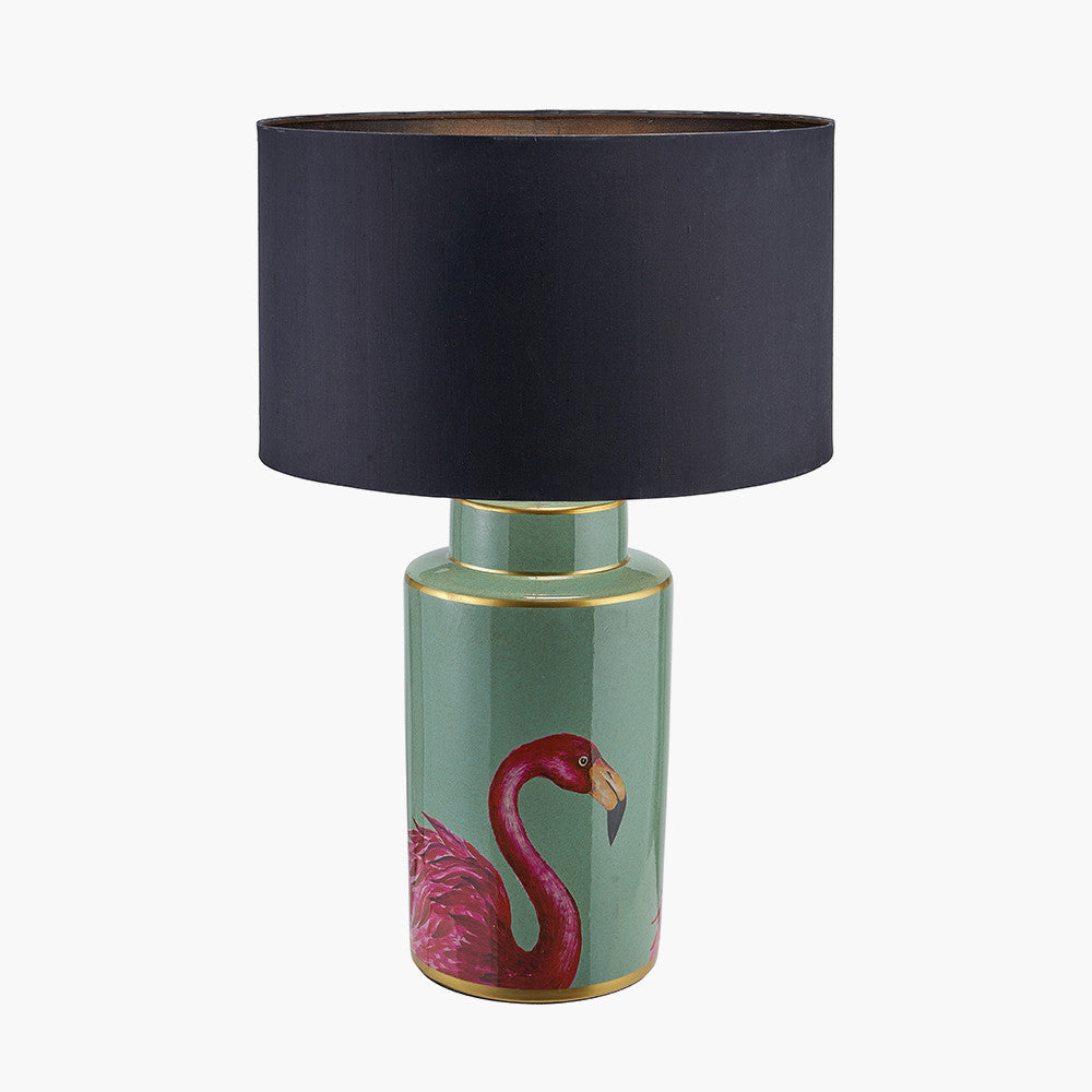 Elegant Flamingo Ceramic Table Lamp Base – Hand Painted Green & Pink with Gold Detailing