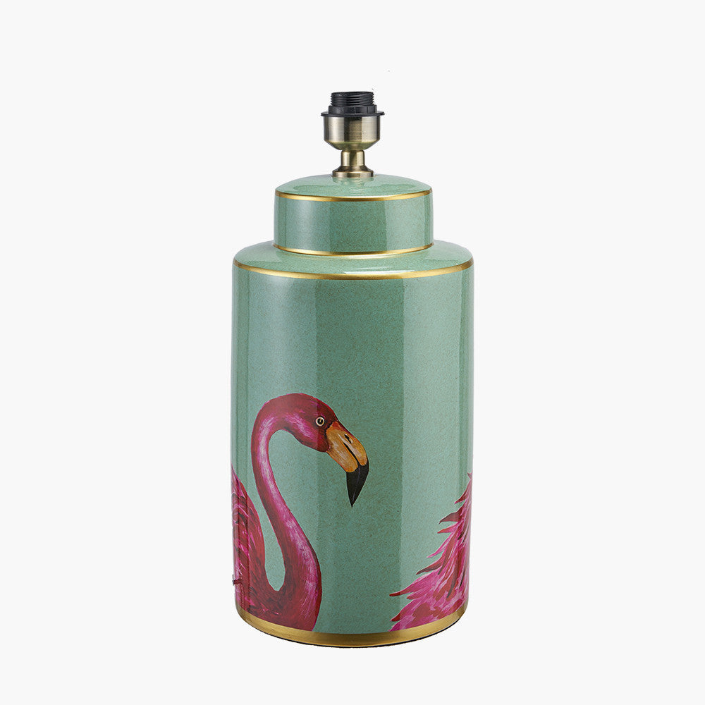 Elegant Flamingo Ceramic Table Lamp Base – Hand Painted Green & Pink with Gold Detailing