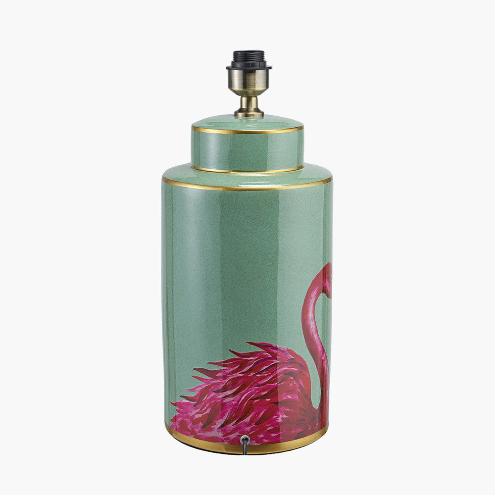 Elegant Flamingo Ceramic Table Lamp Base – Hand Painted Green & Pink with Gold Detailing