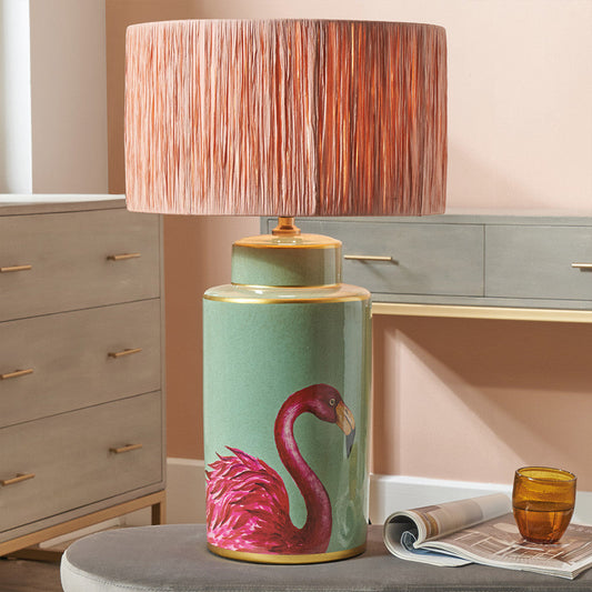 Elegant Flamingo Ceramic Table Lamp Base – Hand Painted Green & Pink with Gold Detailing  