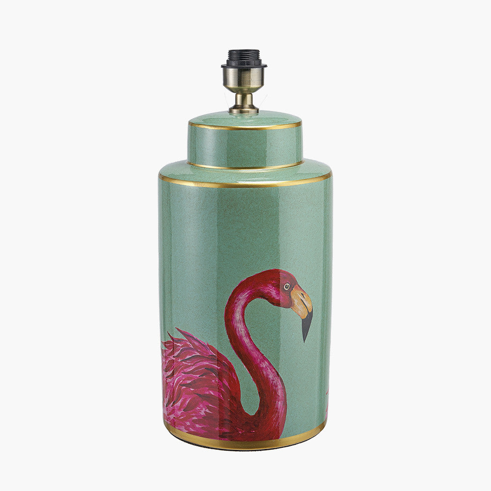 Elegant Flamingo Ceramic Table Lamp Base – Hand Painted Green & Pink with Gold Detailing  