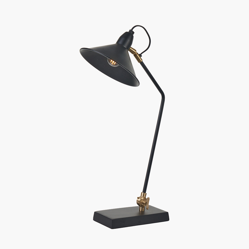 Industrial Metal Desk Lamp – Matt Black Finish & Adjustable Brass Accent