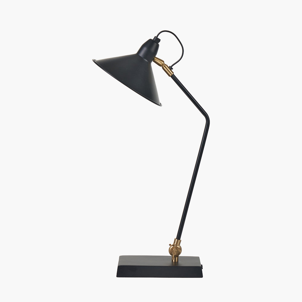Industrial Metal Desk Lamp – Matt Black Finish & Adjustable Brass Accent