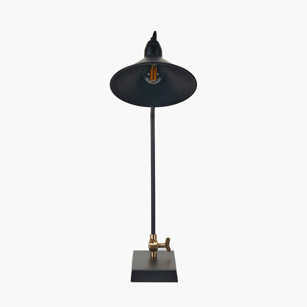 Industrial Metal Desk Lamp – Matt Black Finish & Adjustable Brass Accent