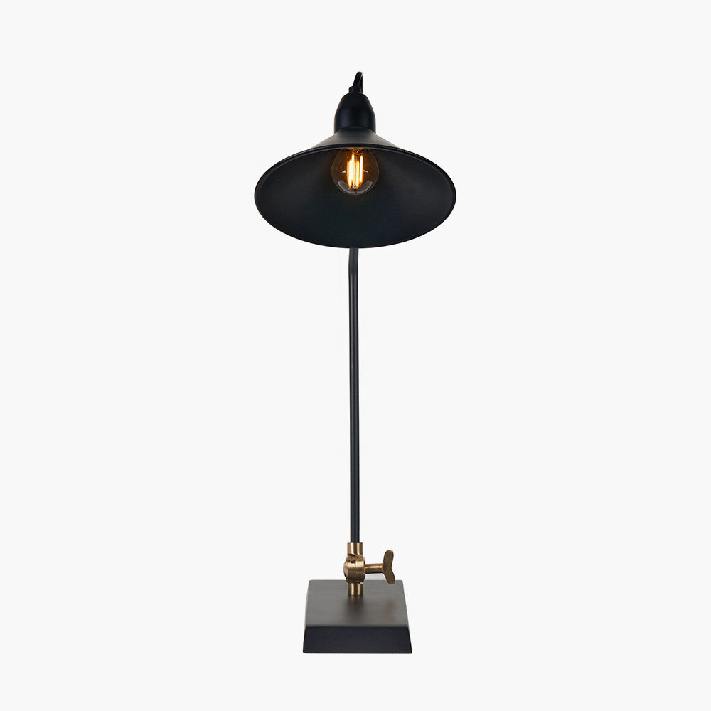 Industrial Metal Desk Lamp – Matt Black Finish & Adjustable Brass Accent