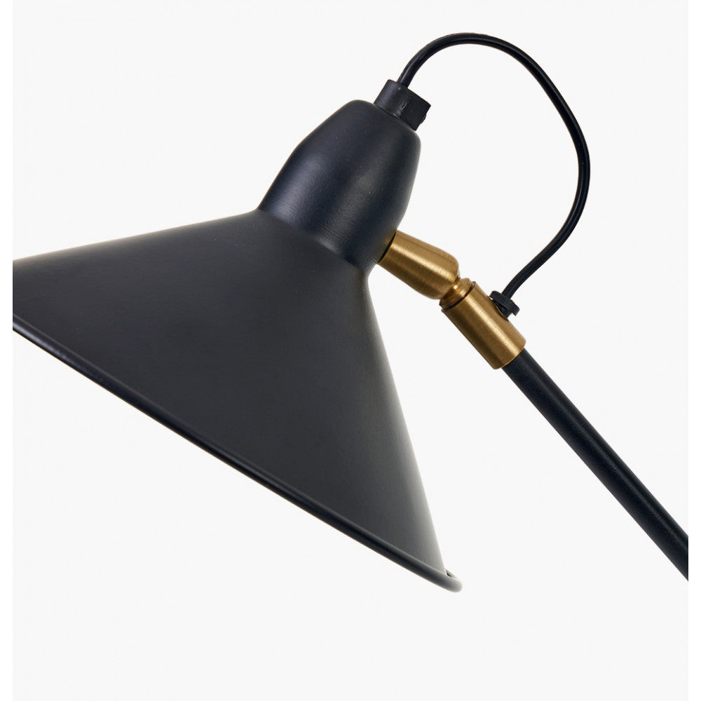 Industrial Metal Desk Lamp – Matt Black Finish & Adjustable Brass Accent