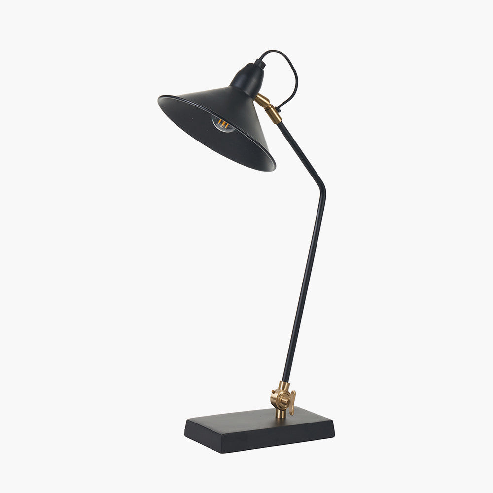 Industrial Metal Desk Lamp – Matt Black Finish & Adjustable Brass Accent  