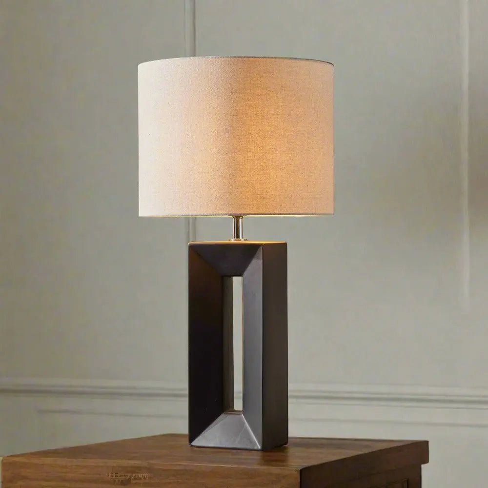 Modern Matt Black Ceramic Table Lamp – Off-White Cotton Shade & LED Compatibility - 