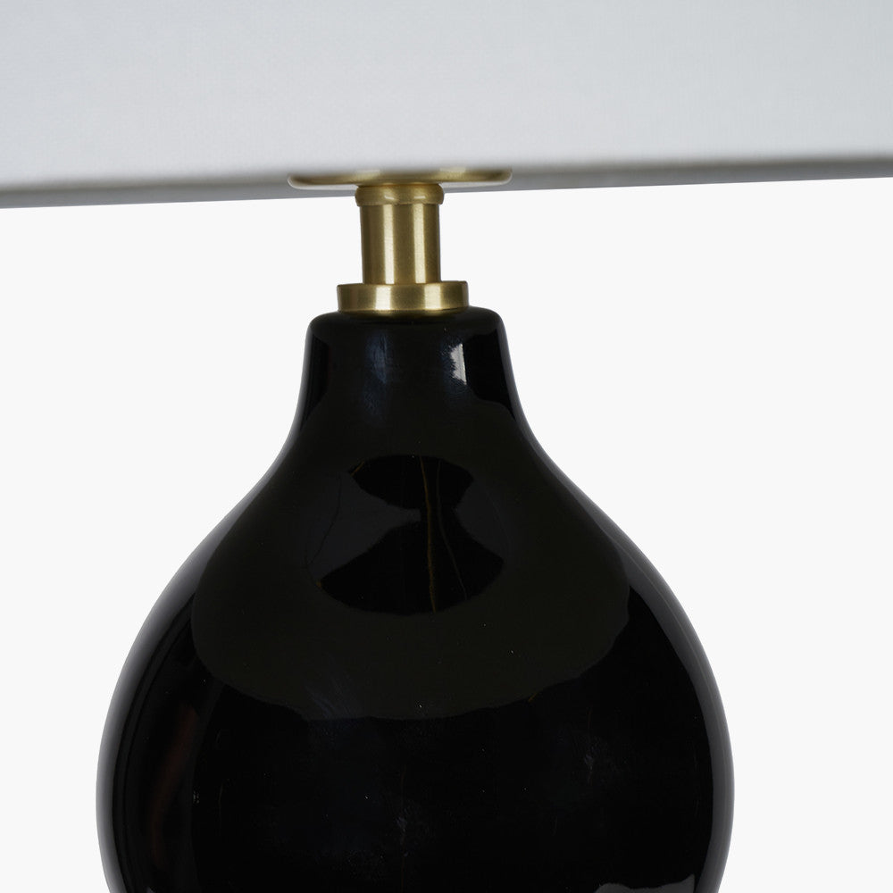 Modern Black Ceramic Table Lamp – Double Gourd Base & White Shade