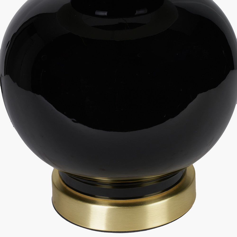 Modern Black Ceramic Table Lamp – Double Gourd Base & White Shade